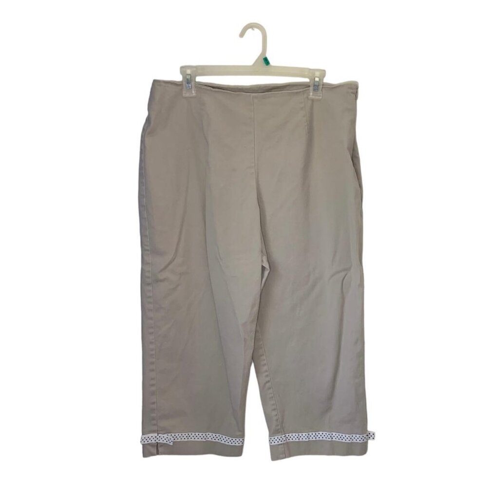 Kim Matthews Khaki Capris Polka Dot Ribbon Trim
